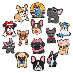 Cute Puppy Series Cartoon Clogs Shoe Buckle Pvc Soft Plastic Garden Shoe Flower Accessories Ready for Sale