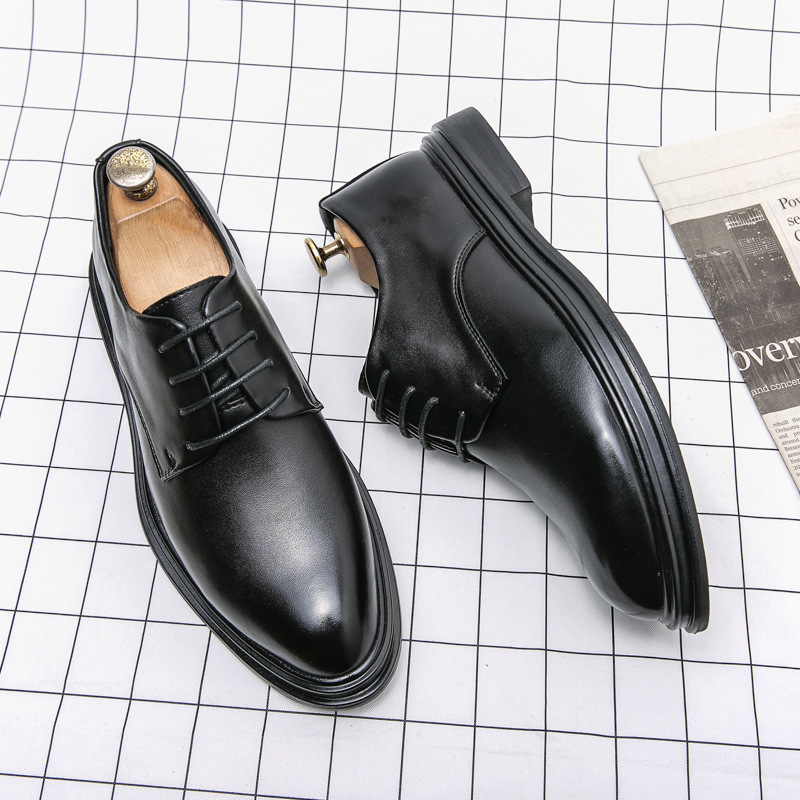 Zapatos de cuero masculinos primavera y otoño transpirable estilo inglés vestido formal de negocios negro punta alta casual zapatos de boda de novio image 4