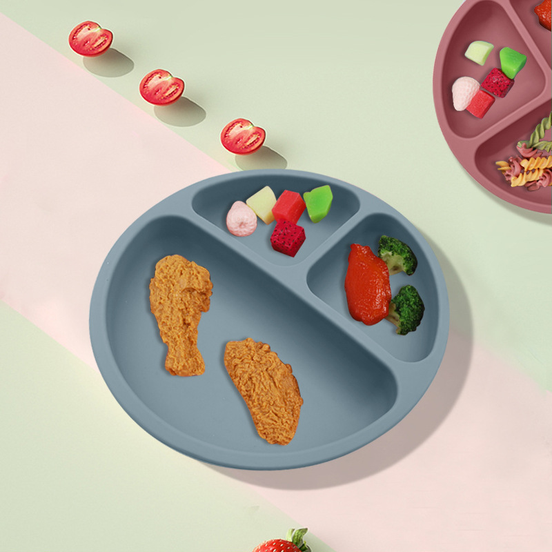 Hot-Selling Kidsren's Food Supplement Smiley Face Plate Silicone Baby Round Compartmented Dinner Plate Food Grade All-In-One Feeding Tableware