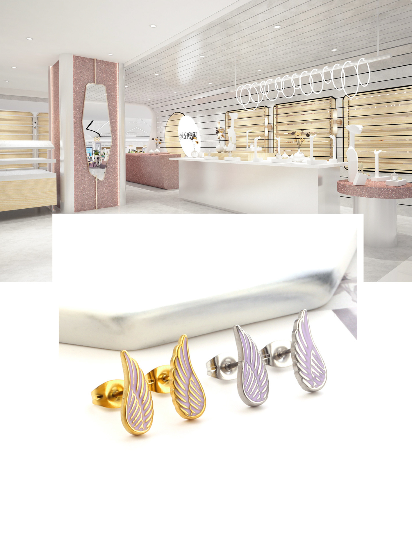 Retro Leaf Palm Star Stainless Steel Enamel Ear Studs 1 Pair