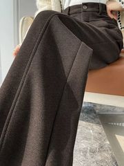 加绒裤女秋冬2025新款高腰秋冬季加厚阔腿裤宽松毛呢西装裤直筒裤