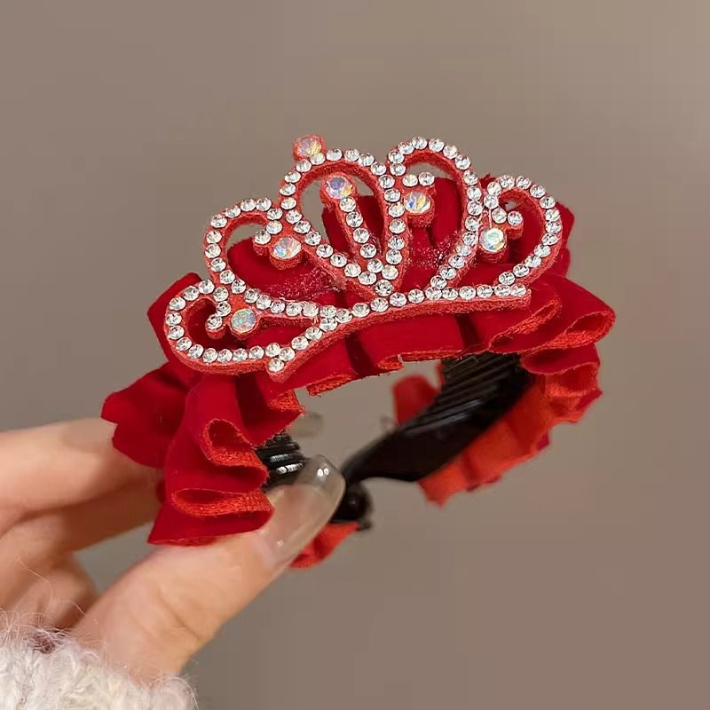 Año nuevo, cabeza de bola para niños, hebilla de pelo roja, accesorios de joyería, sombreros de corona, hebilla de cola de caballo para niñas, horquilla, accesorios para el cabello