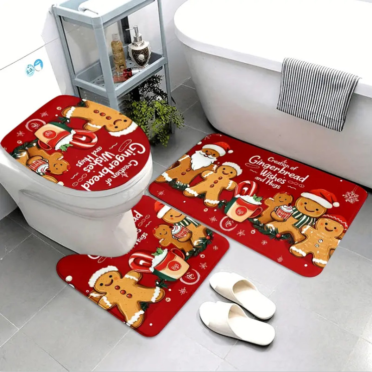 Nuevas alfombras de dibujos animados transfronterizos inodoro alfombras de baño de tres piezas decorativas alfombras resistentes a la suciedad alfombras de suelo fáciles de cuidar