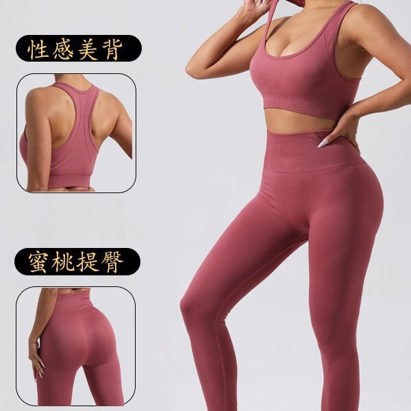 Amazon TK Explosions Solid Color Seamless Sports suit Fitness Underwear Autumn and Winter Long Sleeve Pants Yoga suit