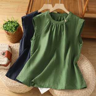 Real Shot of 2025 New Summer Linen Vest for Women, Loose, Slim and Versatile, Flying Sleeves, Waistcoat, Age-Reducing Top