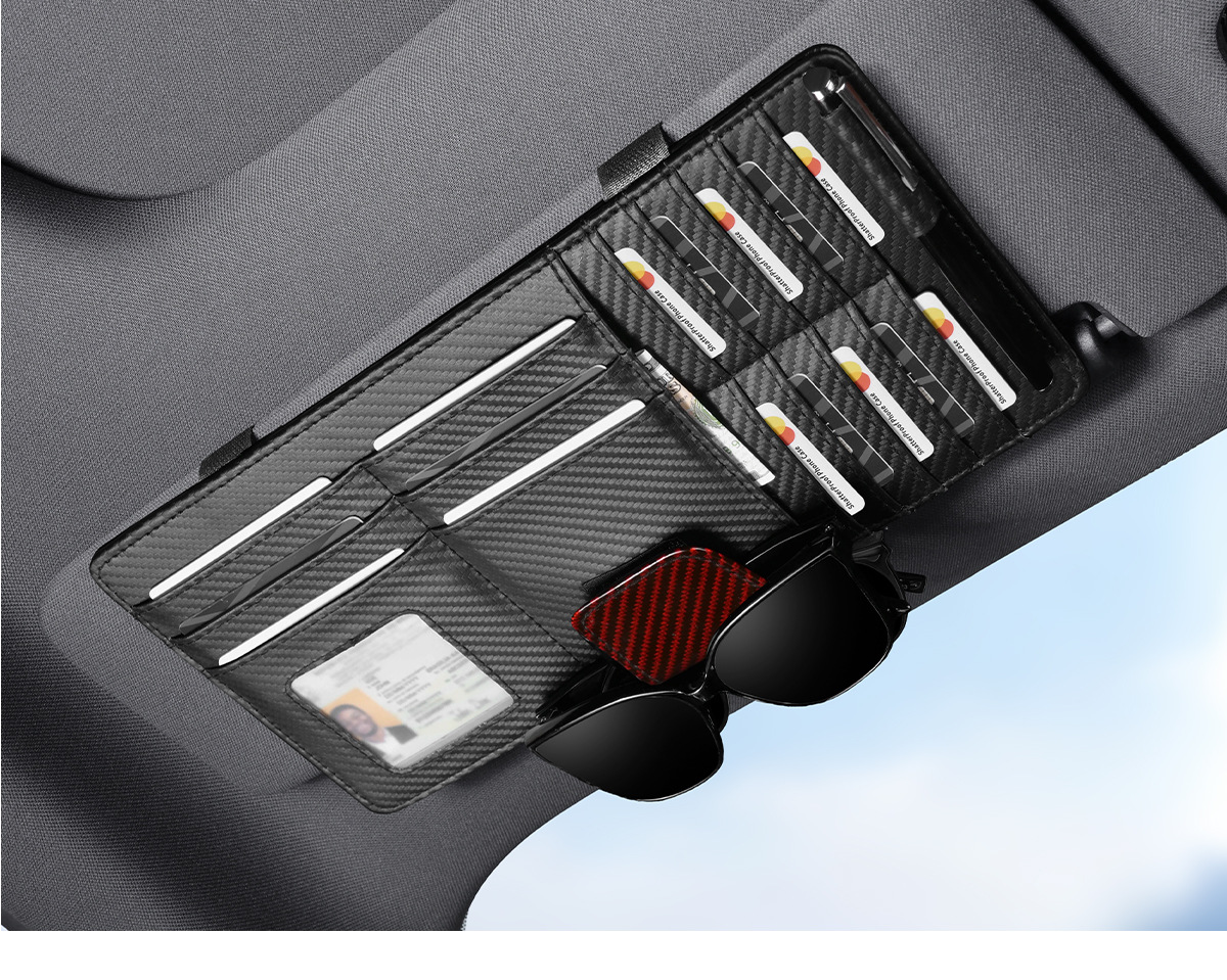 Car sun visor storage bag, multifunctional glasses holder, card slot, light-blocking panel, card holder, business card sun visor