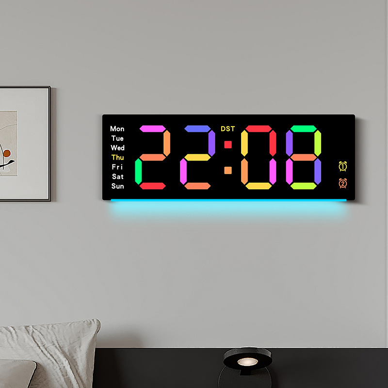新品创意挂钟简约大屏LED钟客厅时钟特色氛围灯多功能钟表6691R|undefined