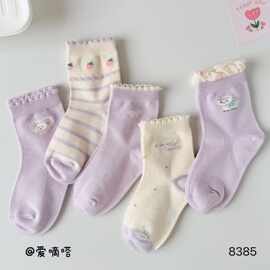 爱嘀嗒26秋冬新款儿童袜卡通可爱风紫色系中筒袜女童潮袜无骨透气