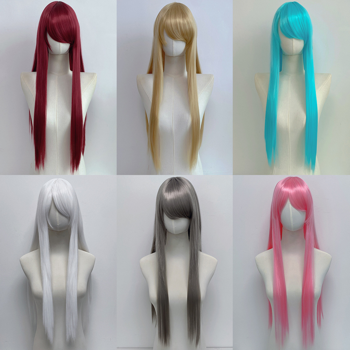 AliExpress universal cosplay wig 32-inch colorful long straight hair high-temperature fiber headpiece European and American style anime cosplay