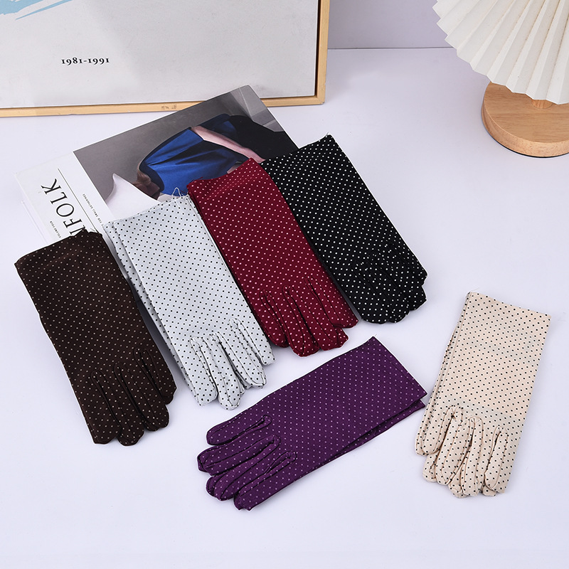 四季女士彈力薄款防曬手套圓點騎開車珠寶彈力舞蹈氨綸禮儀手套