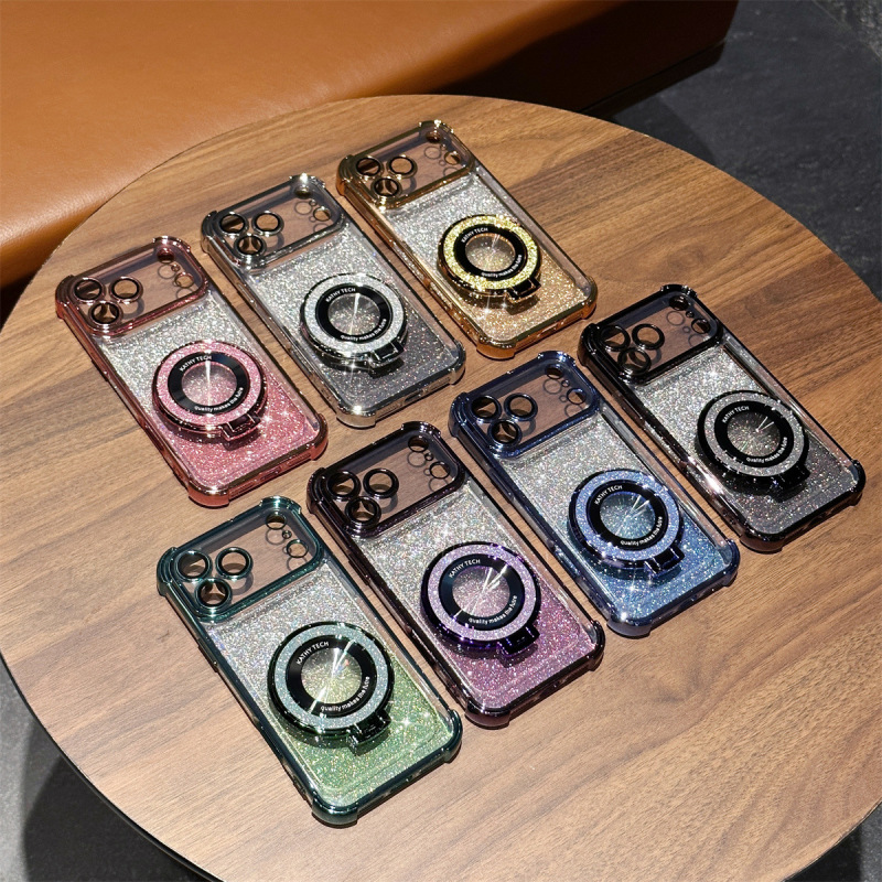 适用苹果17promax亚克力手机壳电镀四角防摔iPhone16带放大镜支架|undefined
