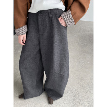 滔川   韩系垂感阔腿西装裤女秋冬新款百搭毛呢弯刀裤长裤2820