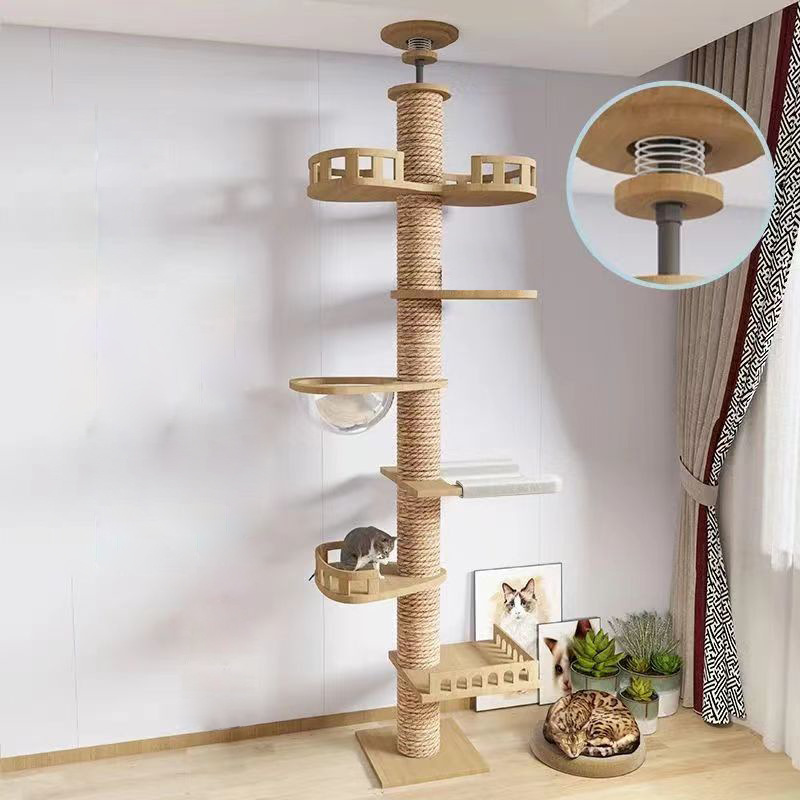 Tongtian columna gato escalada marco gato juguete gato tablero para rascar fábrica al por mayor madera maciza atrevida y fuerte poste para rascar gatos