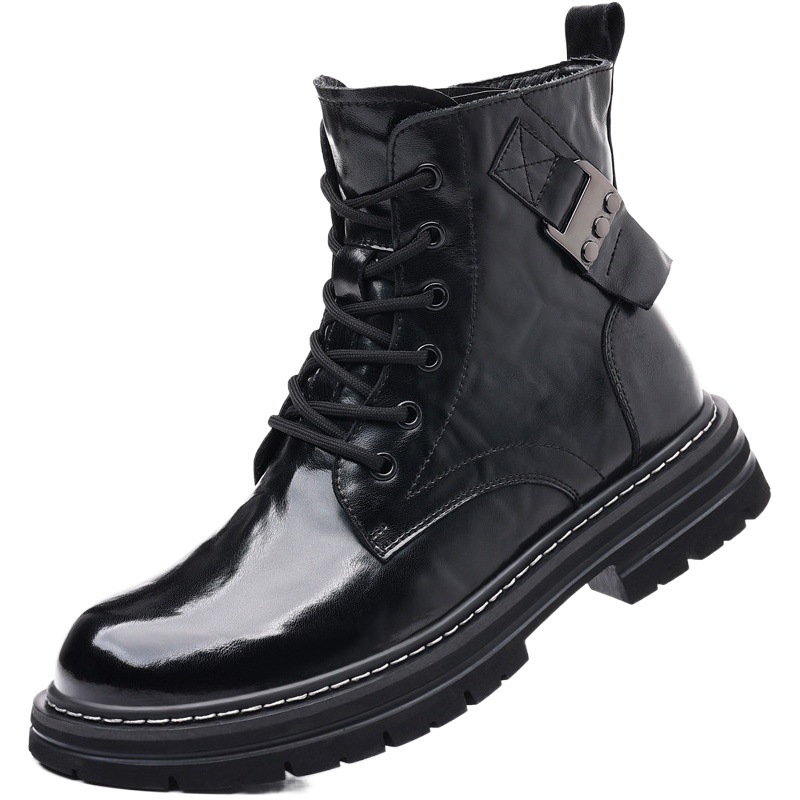 Botas Martin de los hombres de cuero genuino botas altas botas de cuero altas botas de los hombres forrados de lana botas calientes botas casuales zapatos de los hombres botas