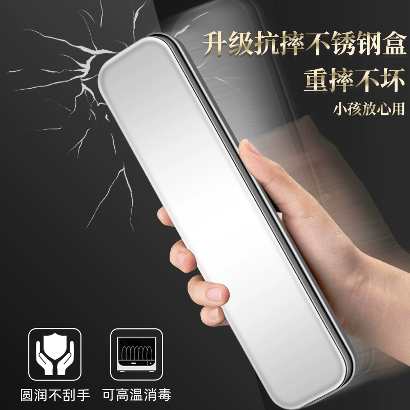 Chopsticks stainless steel, spoon, set for elementary school students, tableware, handheld storage box, wholesale