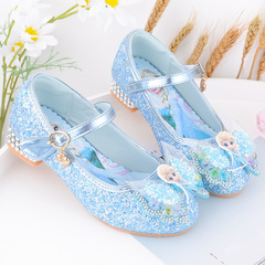 Princess Elsa Girl's Shoes 2023 Spring and Autumn Little Girl Elsa Crystal Shoes for Middle and Big Children High Heel Slip-on Children's Leather Shoes
