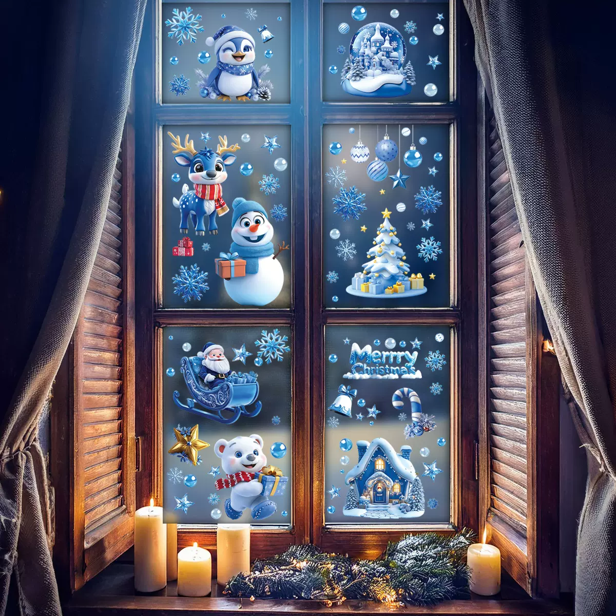 2026跨境圣诞节装饰品静电圣诞老人场景布置窗户窗花圣诞树贴纸