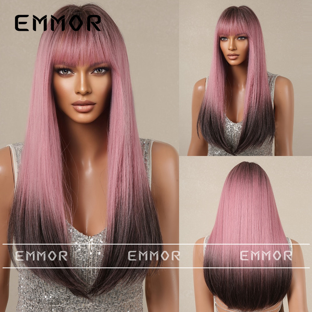 Shein nuevo europeo y americano Peluca de las mujeres de pelo largo flequillo recto pelo temperamento diosa natural moda peluca cabeza cubierta