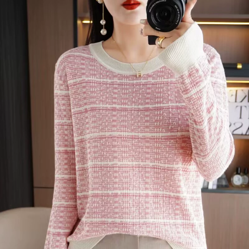 Весенний и осенний новый маленький ароматный ветер из чистого хлопка трикотаж большой размер женский длинный рукав свитер