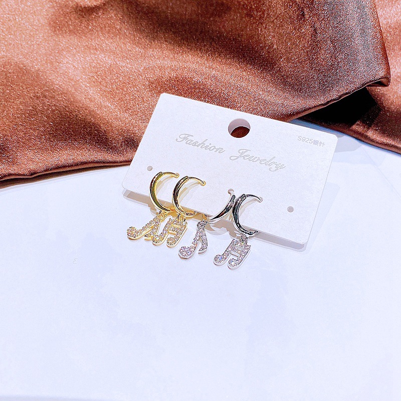 Fashion Micro Inlaid Zircon Notes Ear Clip Gold Plated Jewelry Wholesale