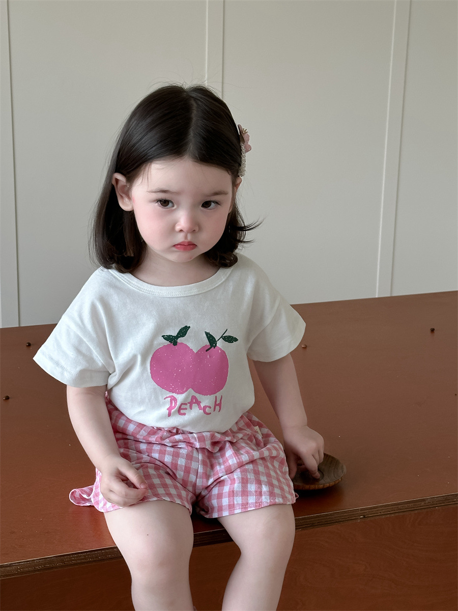Traje de manga corta para niñas estilo fino de verano ropa para niños coreanos ropa de verano para bebés ropa con estampado de frutas ropa para niños estilo de verano