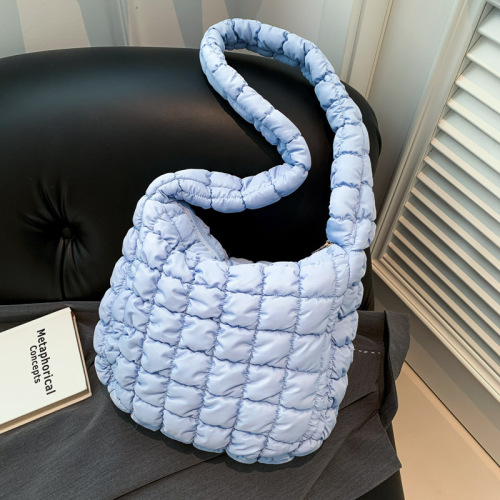 Bubble Cloud Pleated Foldable Large Capacity New Korean Style Casual Versatile Underarm Bag Checkered Embroidered Crossbody Bag