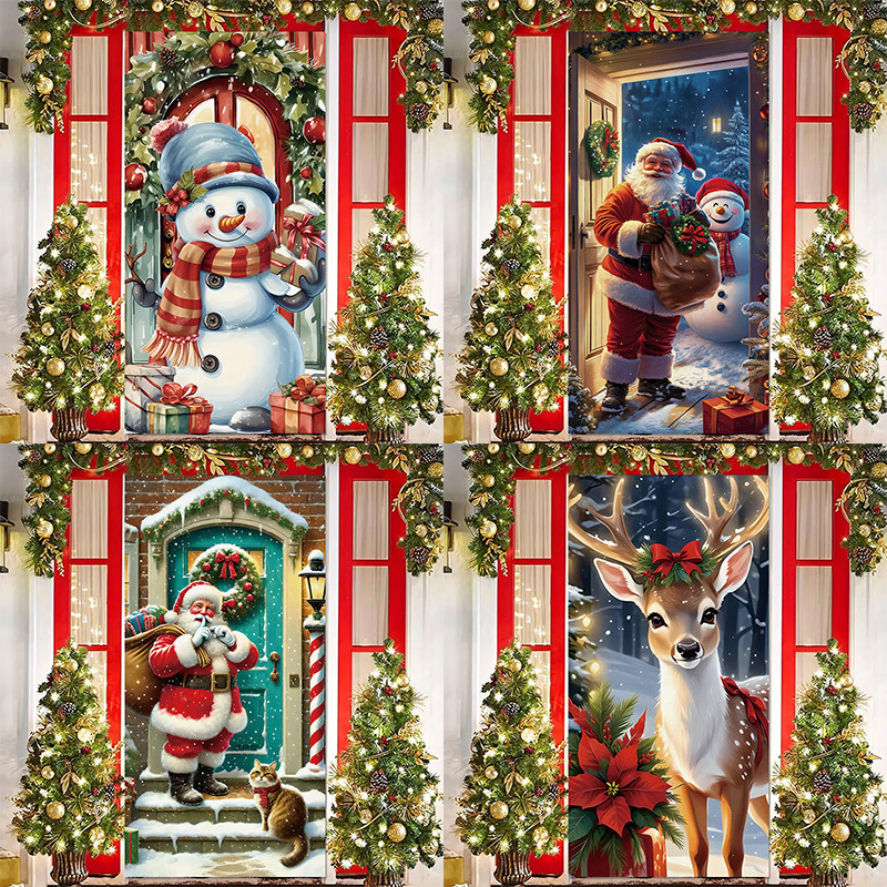 Christmas door stickers decorative hanging cloth holiday party layout background cloth room door with tapestry cloth can be processed
