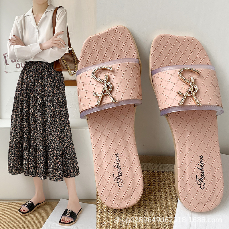 Slippers women's summer solid color simp...