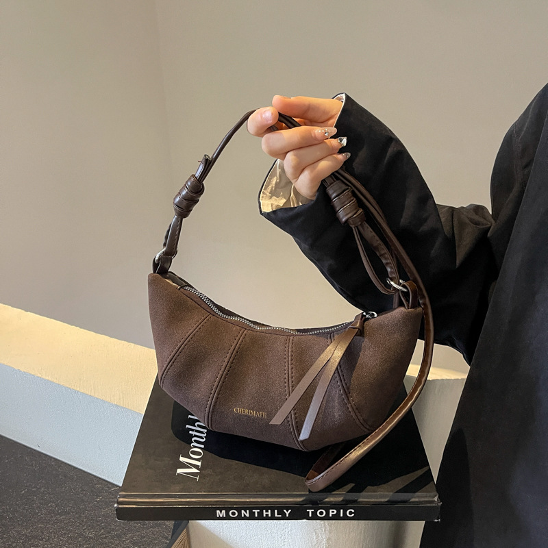 Retro Suede Bag For Women 2025 New Fashion Trendy Hobo Bag Textured Crossbody Shoulder Dumpling Bag - Thumbnail 3