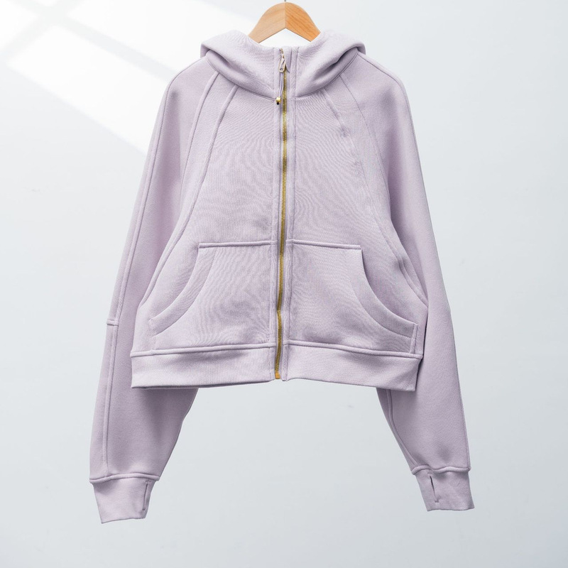 Lulu Scuba Gold Label Sweatshirt Women's Short Loose Zipper Hoodie Breathable Fleece-Lined Sports Casual Jacket