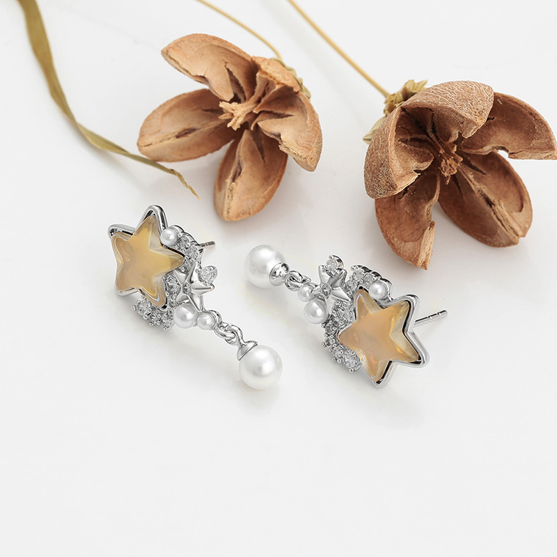 Xuping joyería dulce suave viento moca piedra simple pequeño fresco imitación de perlas perilla estrella auriculares al por mayor