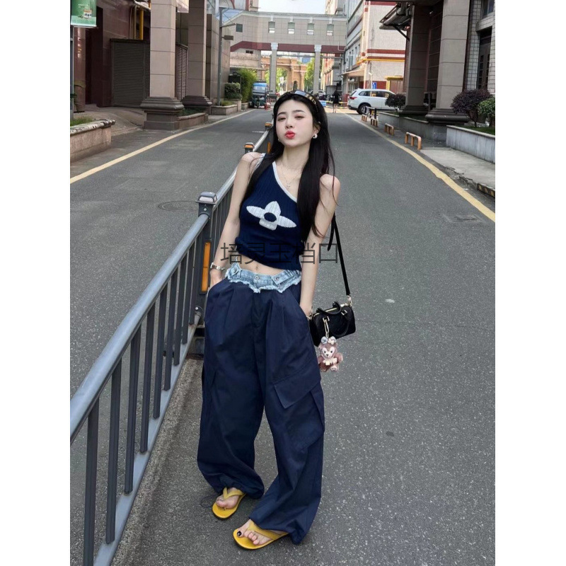 设计感斜肩背心上衣女夏季2025新款百搭高腰显瘦阔腿裤子时尚套装|undefined