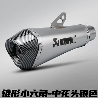 Scorpio Exhaust Stainless Steel Tail – Motorcycle exhaust pipe - conical-small-hexagon-medium-flower-head-silver-51mm