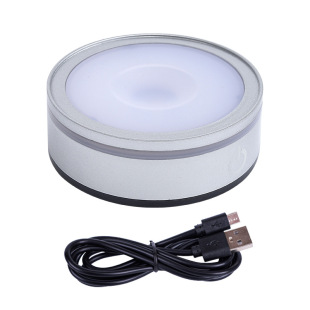 Led Touch Luminous Atmosphere Crystal Lamp Holder 8cm White Light 3D Internal Engraving Laser Round Base Creative Atmosphere Light