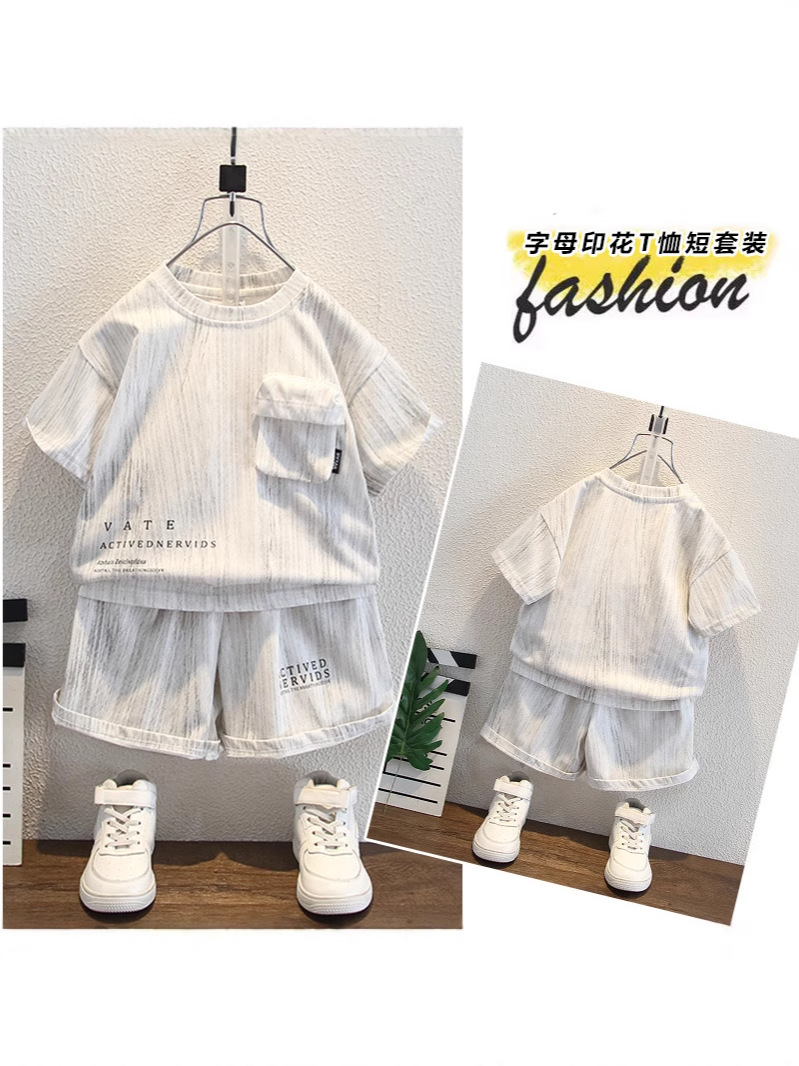 Conjunto de camiseta de manga corta de verano para niños 7989, nuevo estilo 2026 para niños pequeños y medianos, pantalones cortos de verano para niños, conjunto de dos piezas para niños