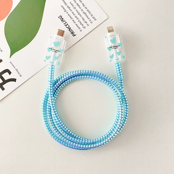 Apple 20w-multiple blue love hearts [black letter version] 2 lines + 1 meter laser sky blue rope + strap