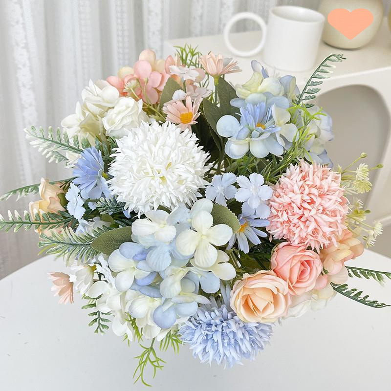 假花仿真花束小清新拉丝玫瑰绣球绢花塑料花干花捧婚庆装饰摆设|undefined
