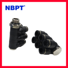 Y形外螺纹七通快插气动接头带胶圈旋转万向气动快速接头4/6/8/10