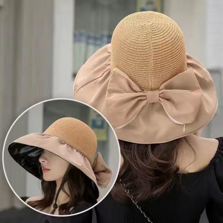 Summer Women's Fashion Pop Sun Hat with Wide Brim UV Protection Fisherman's Black Rubber Hat Korean Style Sunshade Face Covering Sun Hat