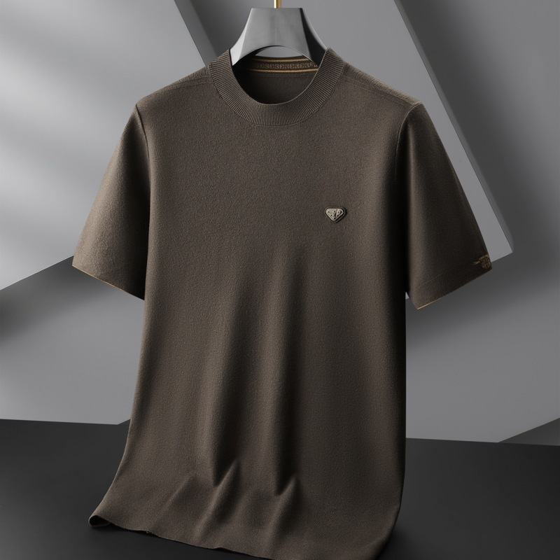 2024年秋冬季新款男士短袖毛衫加肥加大码男胖子圆领短袖针织衫