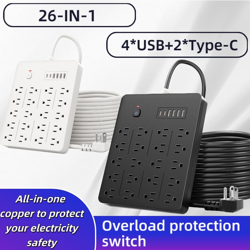跨境美规26合1多功能排插家用办公亚马逊沃尔玛接线板usb多孔插座