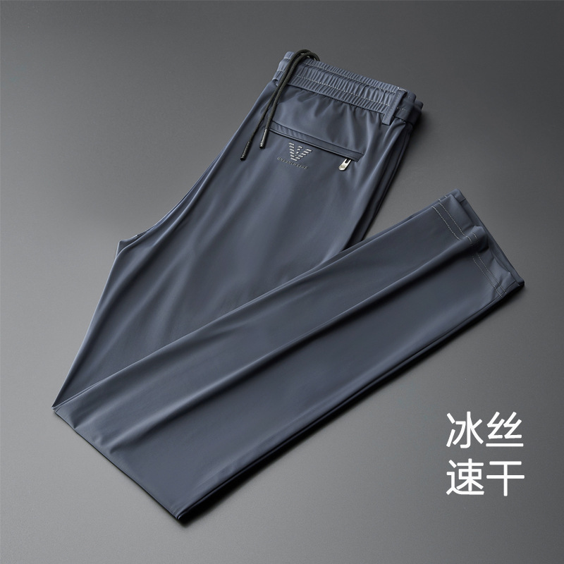 Casual Pants Men's Spring and Summer Thin Quick-Drying Sports Stretch Trousers Large Size Ice Silk Silky Drape Men's Trousers