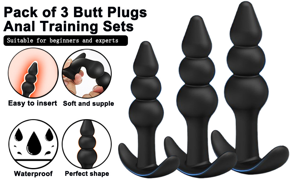 Silicone Small Three-Bead Anal Plug, Black Manual Anal Beads for Adult Use — detail image 2