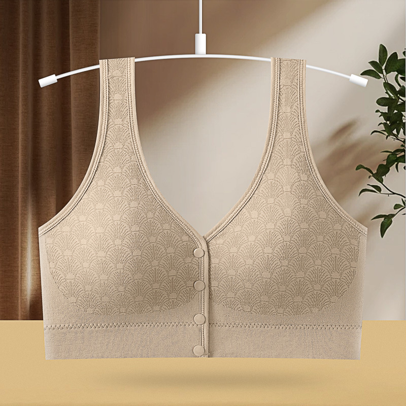 La ropa interior de la madre con hebilla frontal se reúne sin anillo de acero, sujetador tipo chaleco de pecho, sujetador de lactancia para mujeres de mediana edad y ancianas