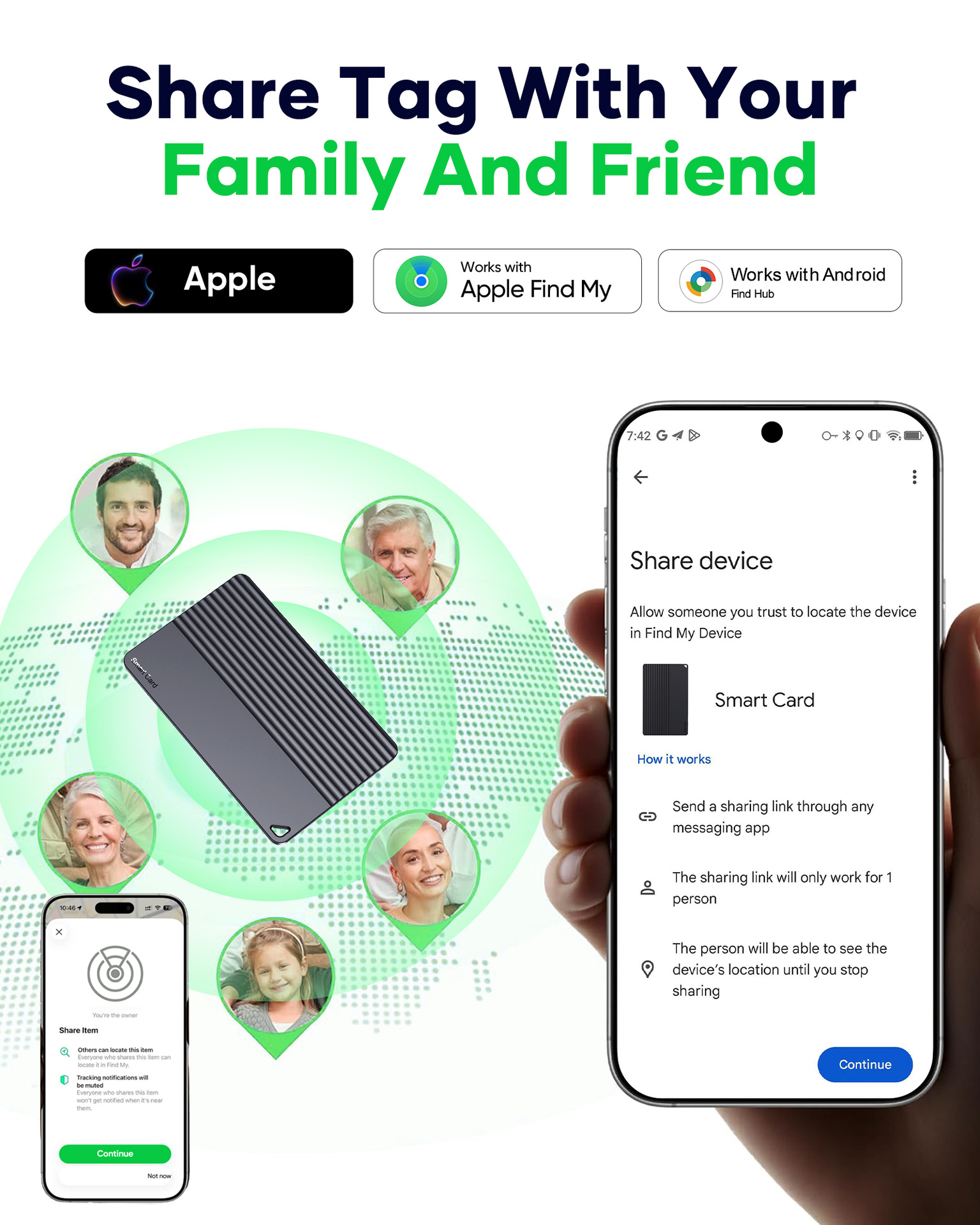 Çift sistem kart bulucu, iOS ve Android uyumlu, uzun pil