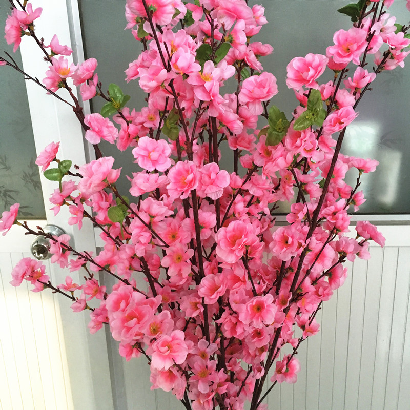 Ramas de flor de melocotón artificiales para decoración del hogar, flores falsas de plástico, flores de ciruelo rosadas, flores de cerezo, árboles de jardín, flores para proyectos de paisajismo.