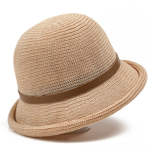 Linen Hat for Women Summer Sun Protection Thin Model Mother Hat Round Top Fisherman Hat Fashion Versatile Sunshade Beach Small Gift Hat
