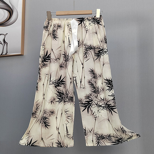 Cotton-silk sleep pants for women, summer thin model, artificial cotton wide-leg pants, suitable for autumn and winter wear, loose home pants, nine-quarter length, high-waisted