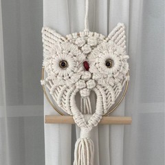 クロスボーダーフクロウペンダントレース壁掛けタペストリーアート手作り編みボヘミアン風装飾品バスケット
