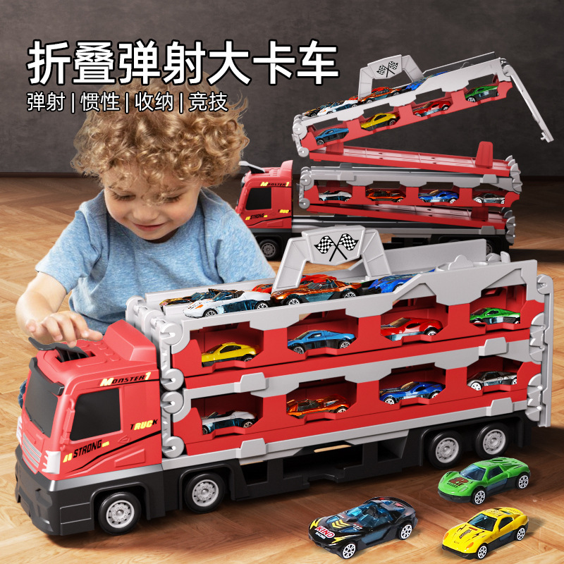 Toy car deformation truck storage folding track ejection car alloy children boy transport truck gift
